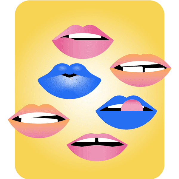 Illustration av flera tänder med olika malocklusioner